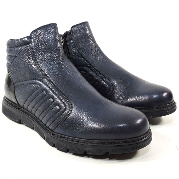 BALDININI ?? MEN\'S BLUE SOFT LEATHER COMFORT WINTER FUR LINING BOOTIE main image 6
